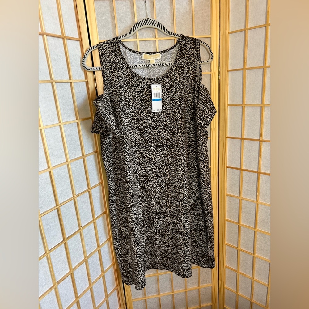 NWT Michael Kors Leopard Print Cold Shoulder Dress